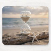 New Year 2027 Hourglass on Driftwood Log マウスパッド (正面)