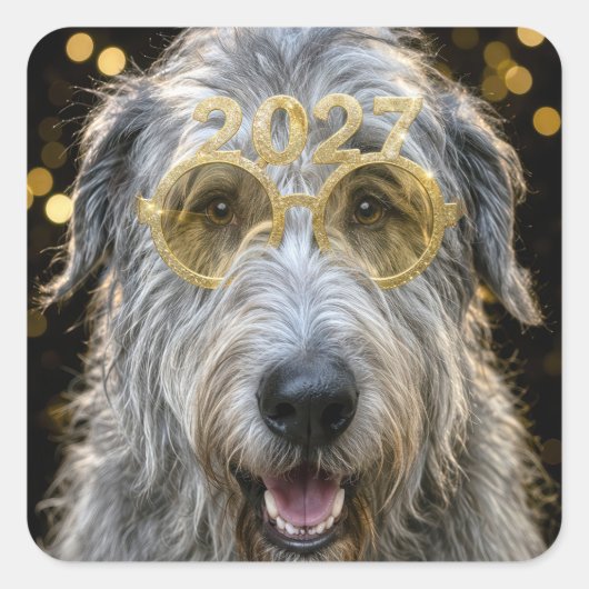 New Year 2027 Irish Wolfhound スクエアシール (正面)