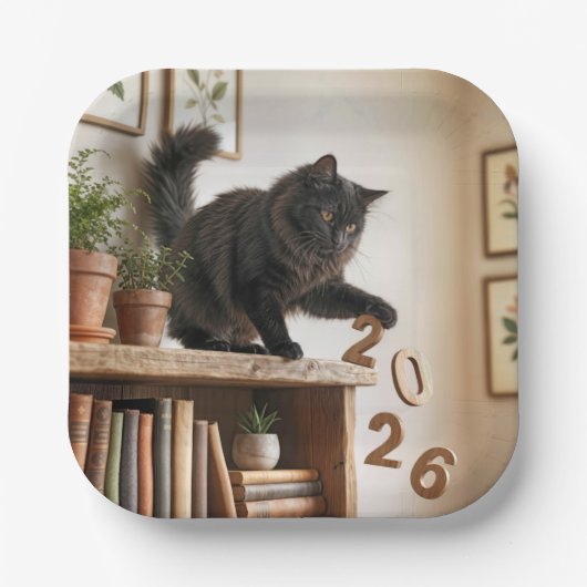 New Year 2027 Playful Cat ペーパープレート (正面)