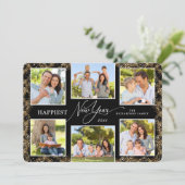 New Year 6 Photos Message Faux Glitter シーズンカード (スタンド正面)