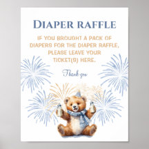 New Year Boy Bear Baby Shower Diaper Raffle Sign