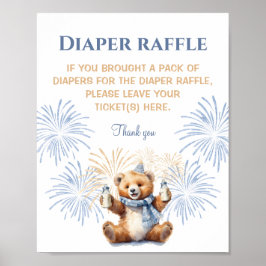 New Year Boy Bear Baby Shower Diaper Raffle Sign ポスター