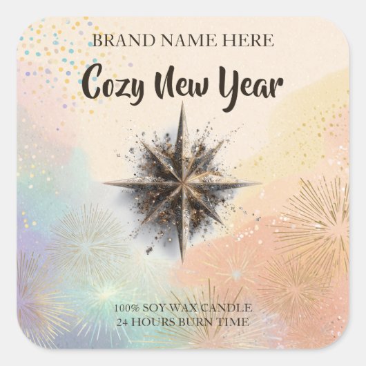 New Year Candle Sticker – Warm & Cozy Design スクエアシール (正面)