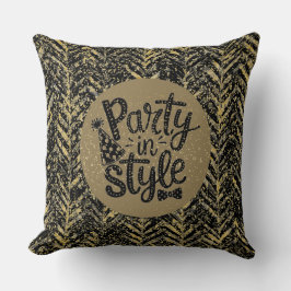 New Year Celebrate,Party in Style,Black Gold  Art クッション