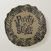 New Year Celebrate,Party in Style,Black Gold  Art ラウンドクッション (裏面)