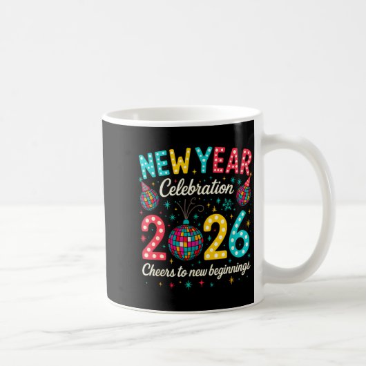 New Year Celebration 2026 Disco Ball Matching Wint コーヒーマグカップ (右)