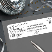 New Year Cheer Black on White Hand Drawn Address ラベル