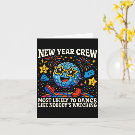 New Year Crew Most Likely To Dance Retro Party  カード (黄色い花)