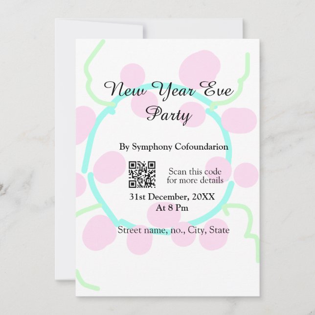 New year eve party scan QR RSVP name pink blue  (正面)