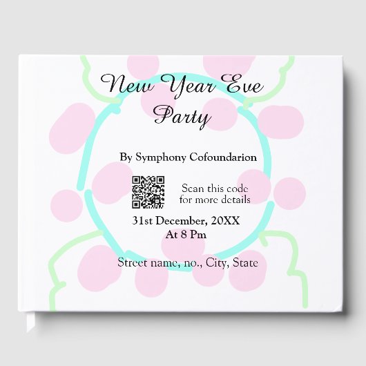 New year eve party scan QR RSVP name pink blue  ゲストブック (正面)