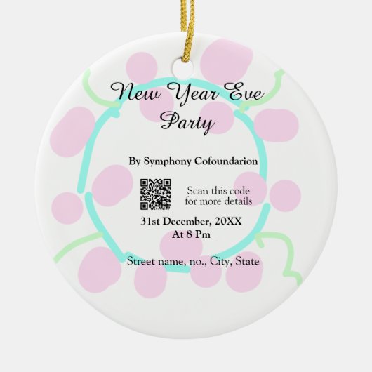 New year eve party scan QR RSVP name pink blue  セラミックオーナメント (正面)