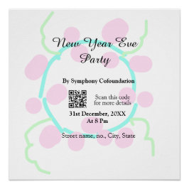 New year eve party scan QR RSVP name pink blue  ポスター