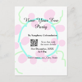 New year eve party scan QR RSVP name pink blue  ポストカード