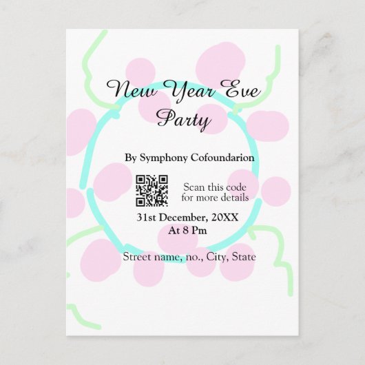 New year eve party scan QR RSVP name pink blue  ポストカード (正面)