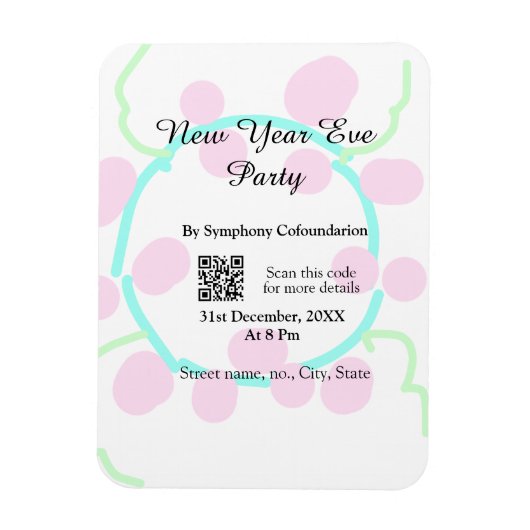 New year eve party scan QR RSVP name pink blue  マグネット (縦)