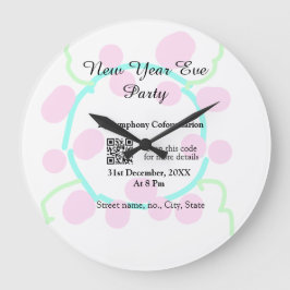 New year eve party scan QR RSVP name pink blue  ラージ壁時計