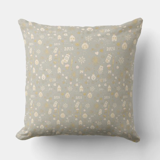 New Year Family Keepsake Pillow – Gold Hearts クッション (正面)