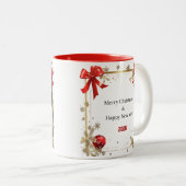 NEW YEAR Frame with Gold Pine Photo Family 2026 ツートーンマグカップ (正面右)