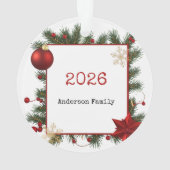 New year Frame with Red Star  Photo Family 2026 オーナメント (裏面)