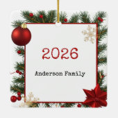New year Frame with Red Star  Photo Family 2026 セラミックオーナメント (裏面)