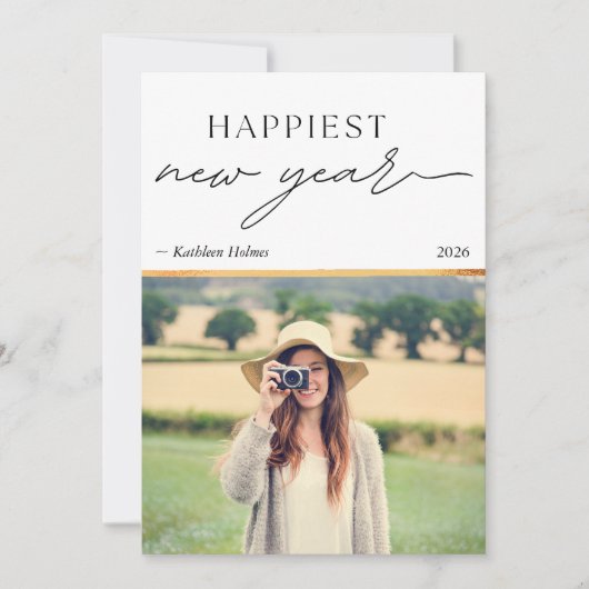 New Year Gold Photo Simple Holiday Card (正面)