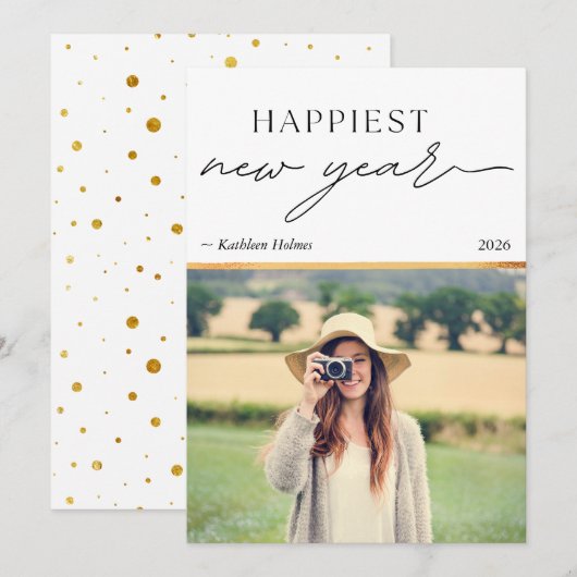 New Year Gold Photo Simple Holiday Card (正面/裏面)