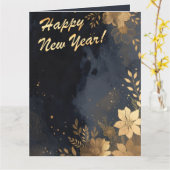 New Year Golden Flowers In Blue Strokes カード (黄色い花)