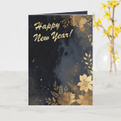 New Year Golden Flowers In Blue Strokes カード (黄色い花)