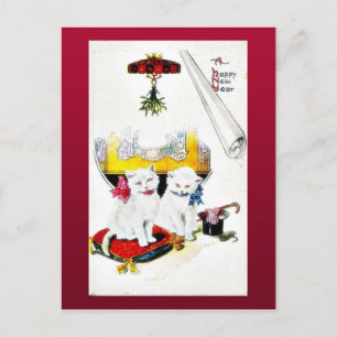 New year greeting with two cats sitting シーズンポストカード