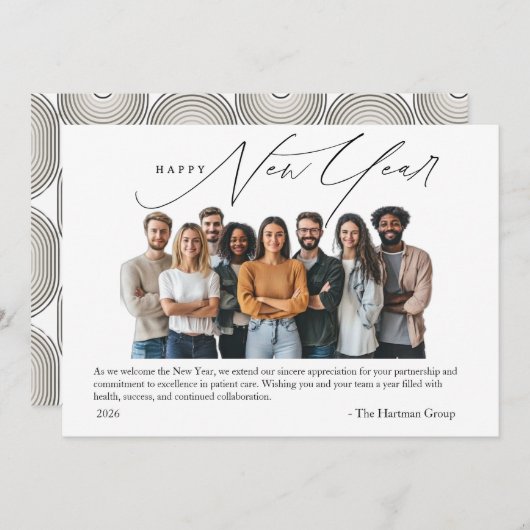 New Year Greetings Photo with Art Deco Greeting 招待状 (正面/裏面)