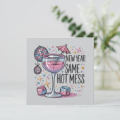 New Year Hot Mess Funny Drinking Martini Alcohol  招待状 (スタンド正面)