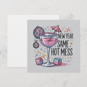 New Year Hot Mess Funny Drinking Martini Alcohol  招待状 (正面/裏面)
