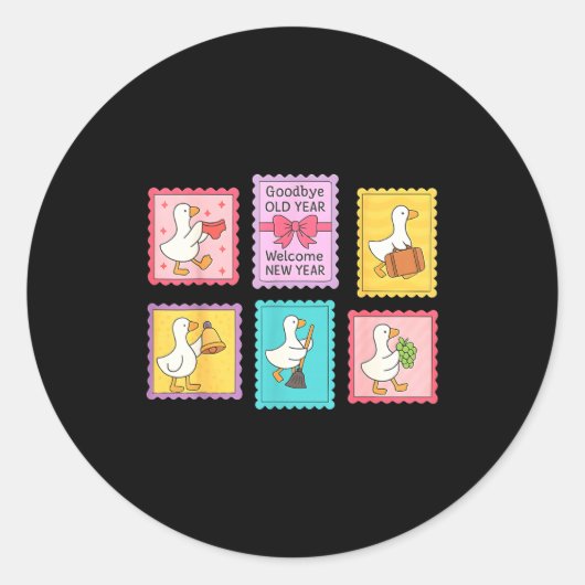 New Year Matching Welcome New Year Midnight Funny  ラウンドシール (正面)