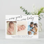 New Year New Baby 3 Photo Birth Announcement シーズンカード (スタンド正面)