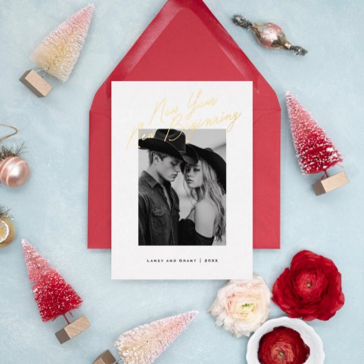 New Year New Beginning Holiday Engagement Design 箔招待状