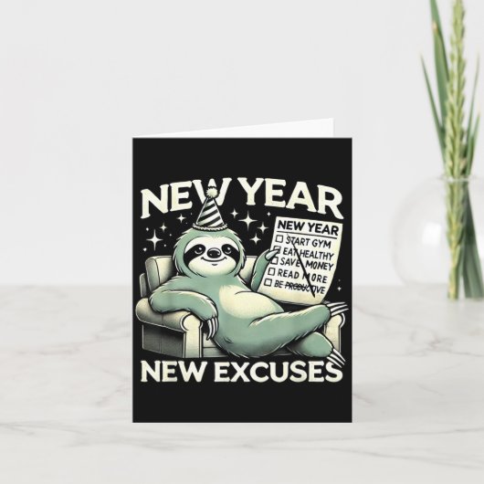 New Year New Excuses Funny Lazy Sloth New Year Res カード (正面)