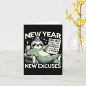 New Year New Excuses Funny Lazy Sloth New Year Res カード (黄色い花)