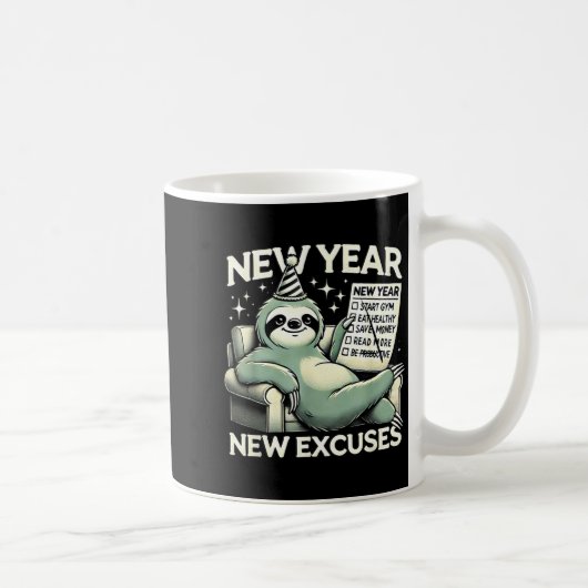 New Year New Excuses Funny Lazy Sloth New Year Res コーヒーマグカップ (右)