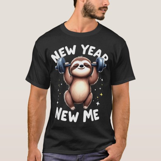 New Year New Me Funny Fitness Workout Gym Sloth We Tシャツ (正面)