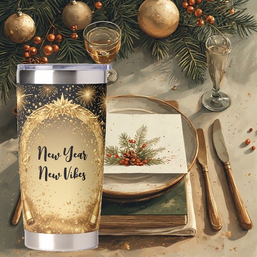 New Year New Vibes Midnight Gold Champagne Sparkle 保温保冷タンブラー