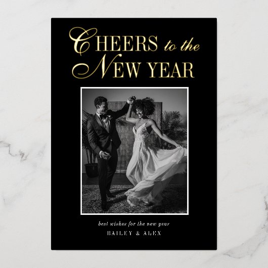 New Year Newlyweds Modern Wedding Photo 箔シーズンカード (正面)