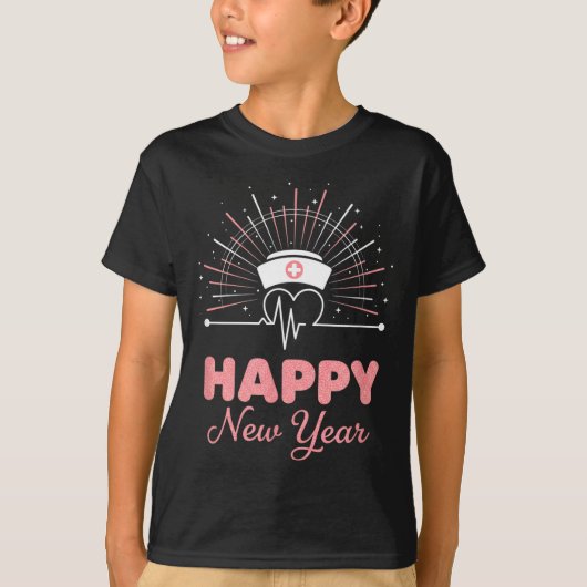 New Year Nurse Heartbeat, Happy New Year Nye Desig Tシャツ (正面)