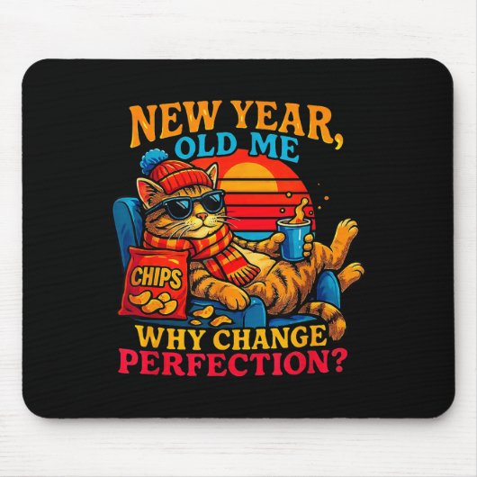 New Year Old Me Funny Cat Retro Lazy Meme Gift  マウスパッド (正面)