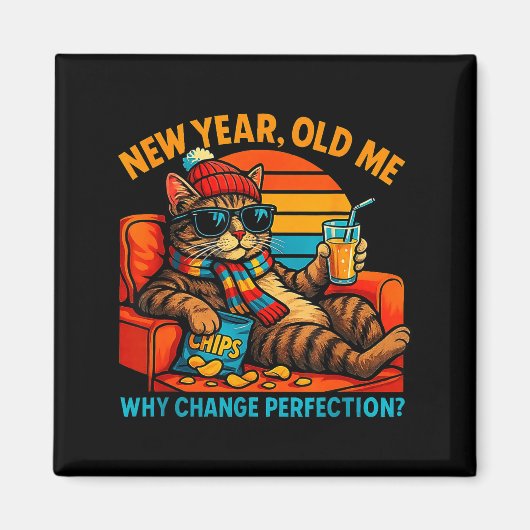 New Year Old Me Funny Cat Retro Lazy Meme Gift  マグネット (正面)