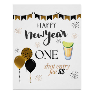 New Year One Shot Entry Fee Party Sign ポスター