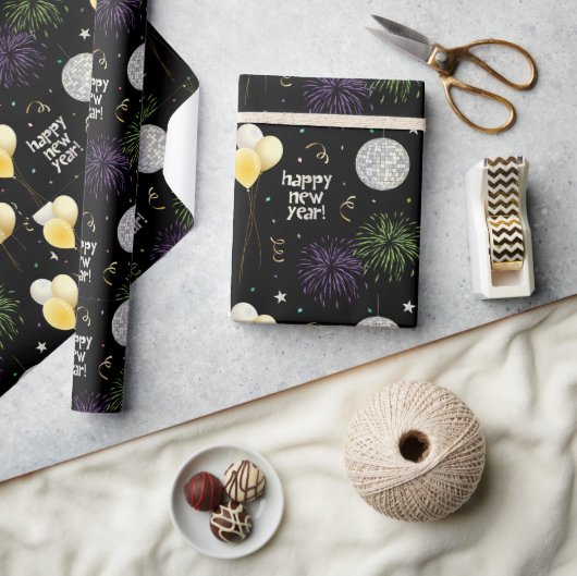 New Year Party Balloons Wrapping Paper ラッピングペーパー (クラフト)