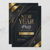 New Year Party Invitation Black and Gold 招待状 (正面/裏面)