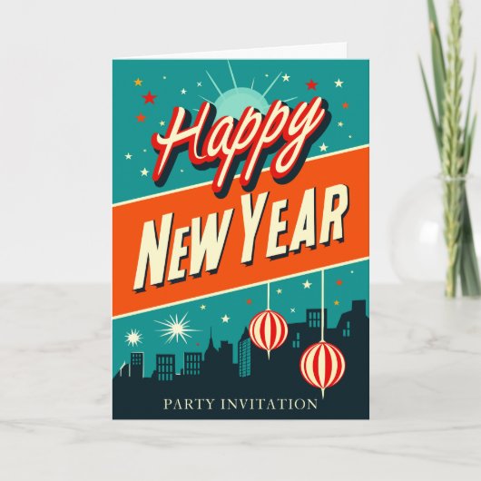 New Year Party Mid Century Modern Style 招待状 (正面)