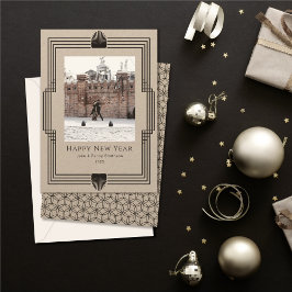 New Year Photo Deco Kraft Black Holiday Card シーズンカード