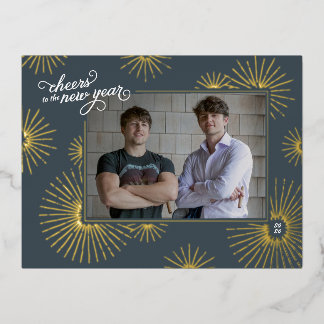 New Year Photo & Fireworks Holiday Foil Postcard 箔シーズンポストカード